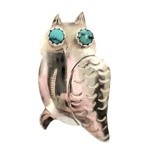 Sterling Silver Turquoise Owl Brooch Bird Pin C643